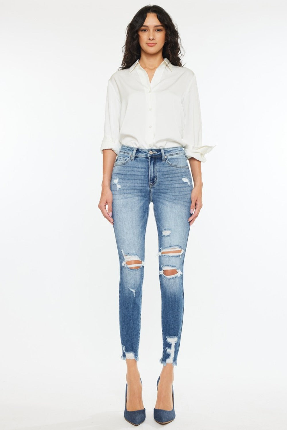 High Rise Frayed Ankle Skinny Jeans - ThingsWeUseAndLove 