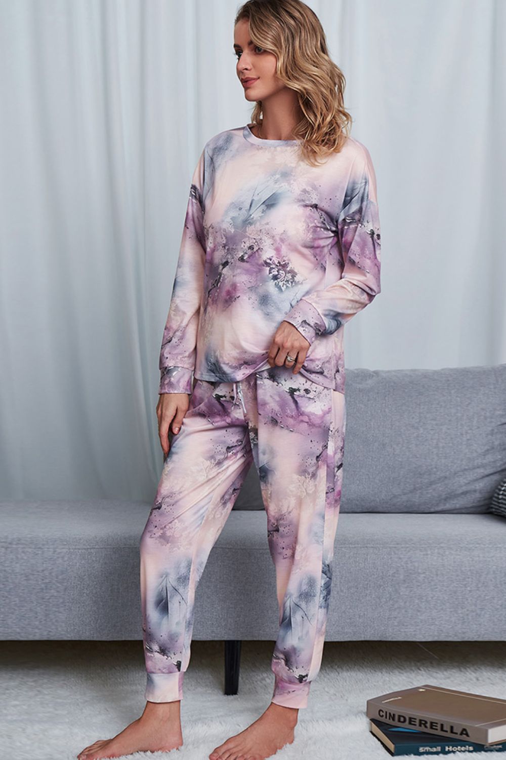 Tie-Dye Crewneck Top and Drawstring Waist Joggers Lounge Set - ThingsWeUseAndLove 