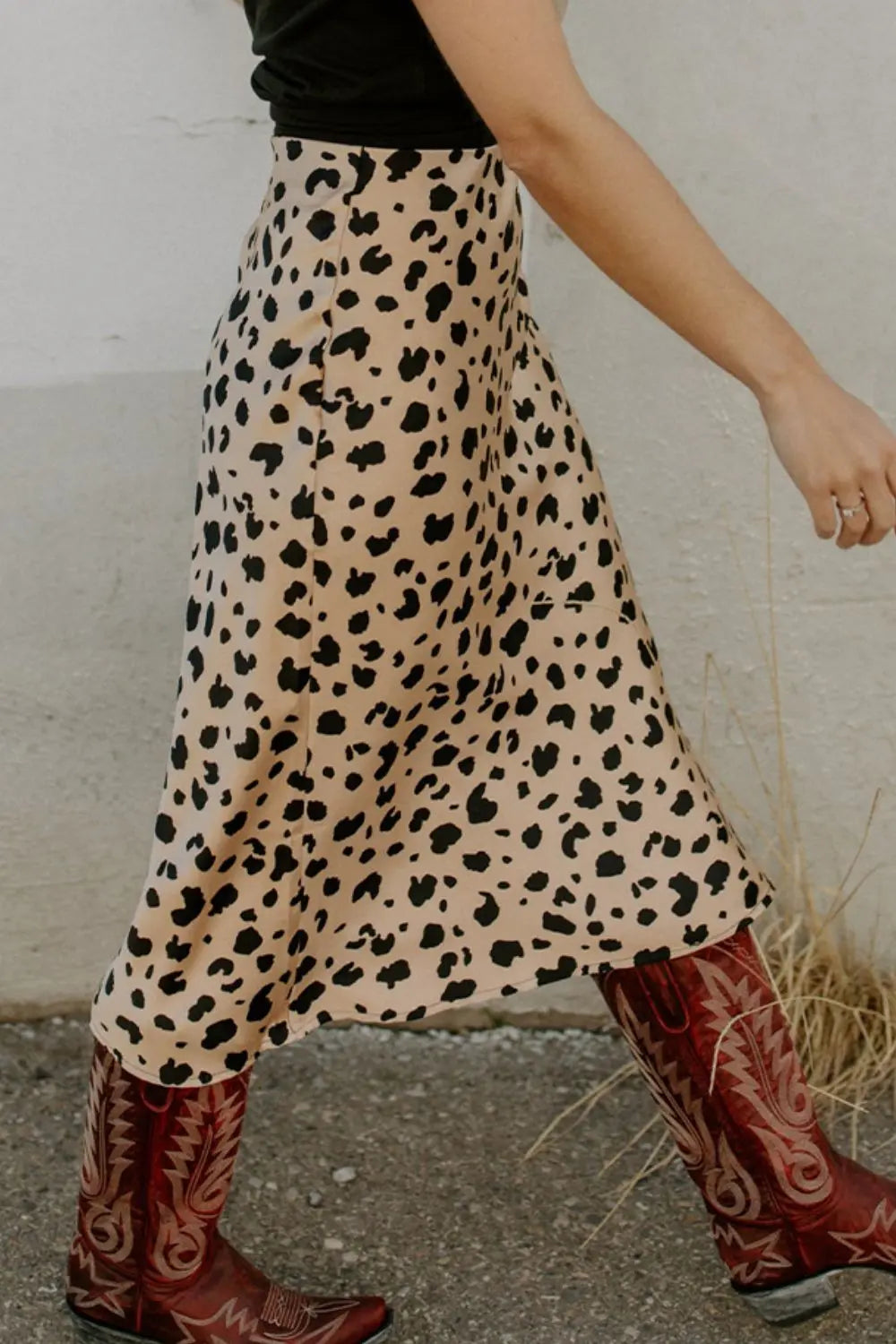 Slit Printed Midi Skirt - ThingsWeUseAndLove 