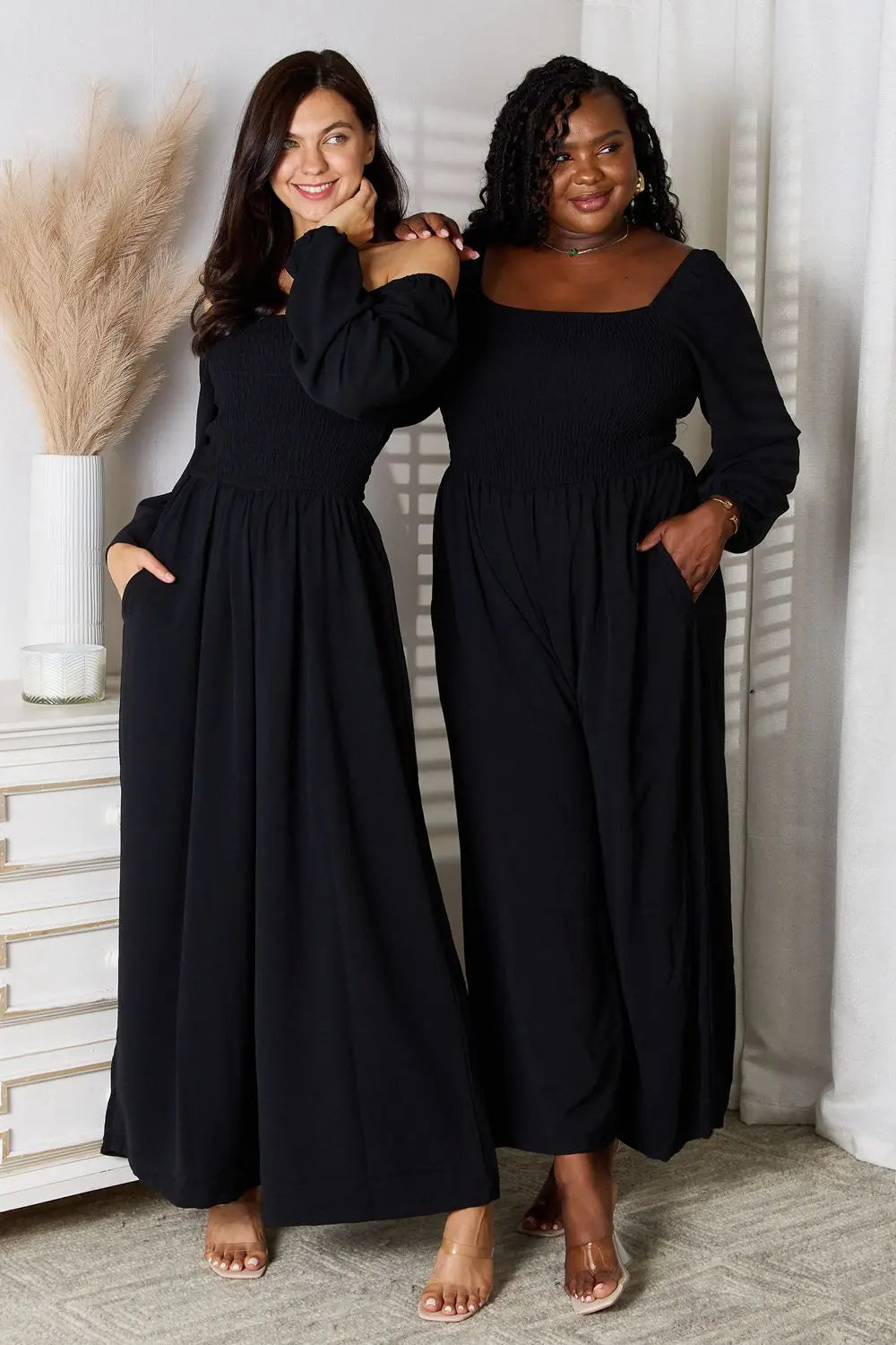 Square Neck Jumpsuit with Pockets - ThingsWeUseAndLove Black-XL