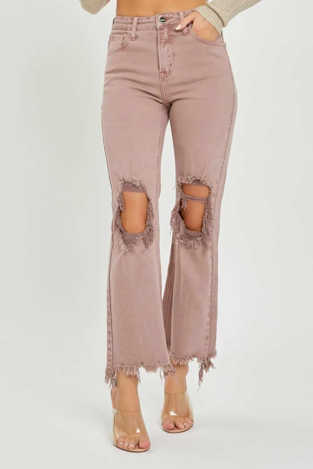 Distressed Ankle Bootcut Jeans - ThingsWeUseAndLove Mauve-13