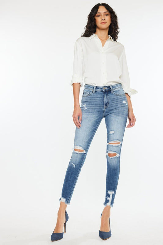 High Rise Frayed Ankle Skinny Jeans - ThingsWeUseAndLove 