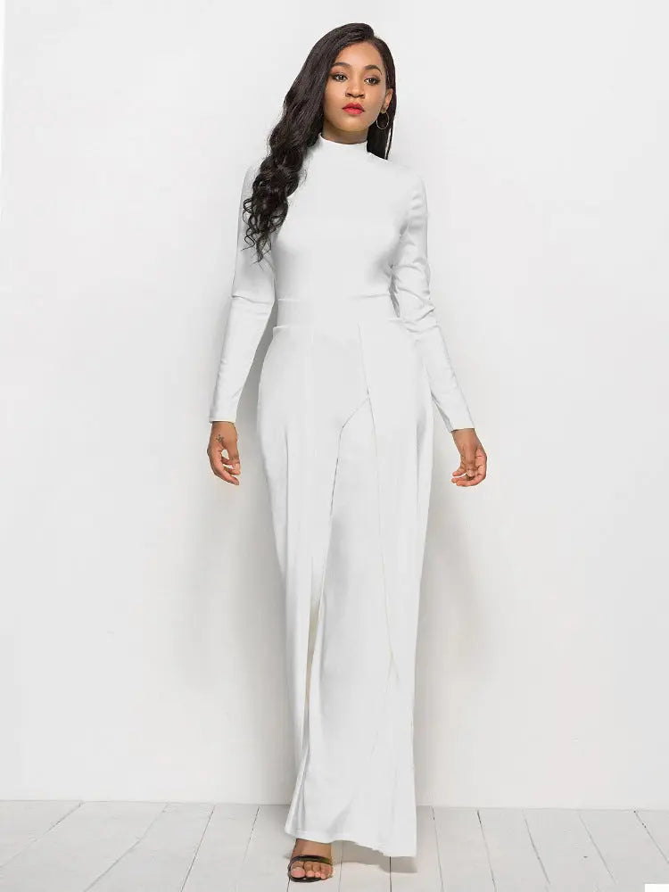 Amanda Long Sleeve Mock Neck Wide Leg Jumpsuit - ThingsWeUseAndLove White-M