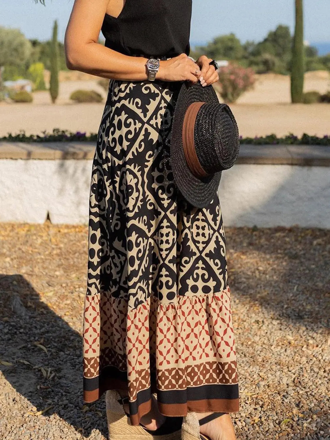 Geometric Elastic Waist Maxi Skirt - ThingsWeUseAndLove 