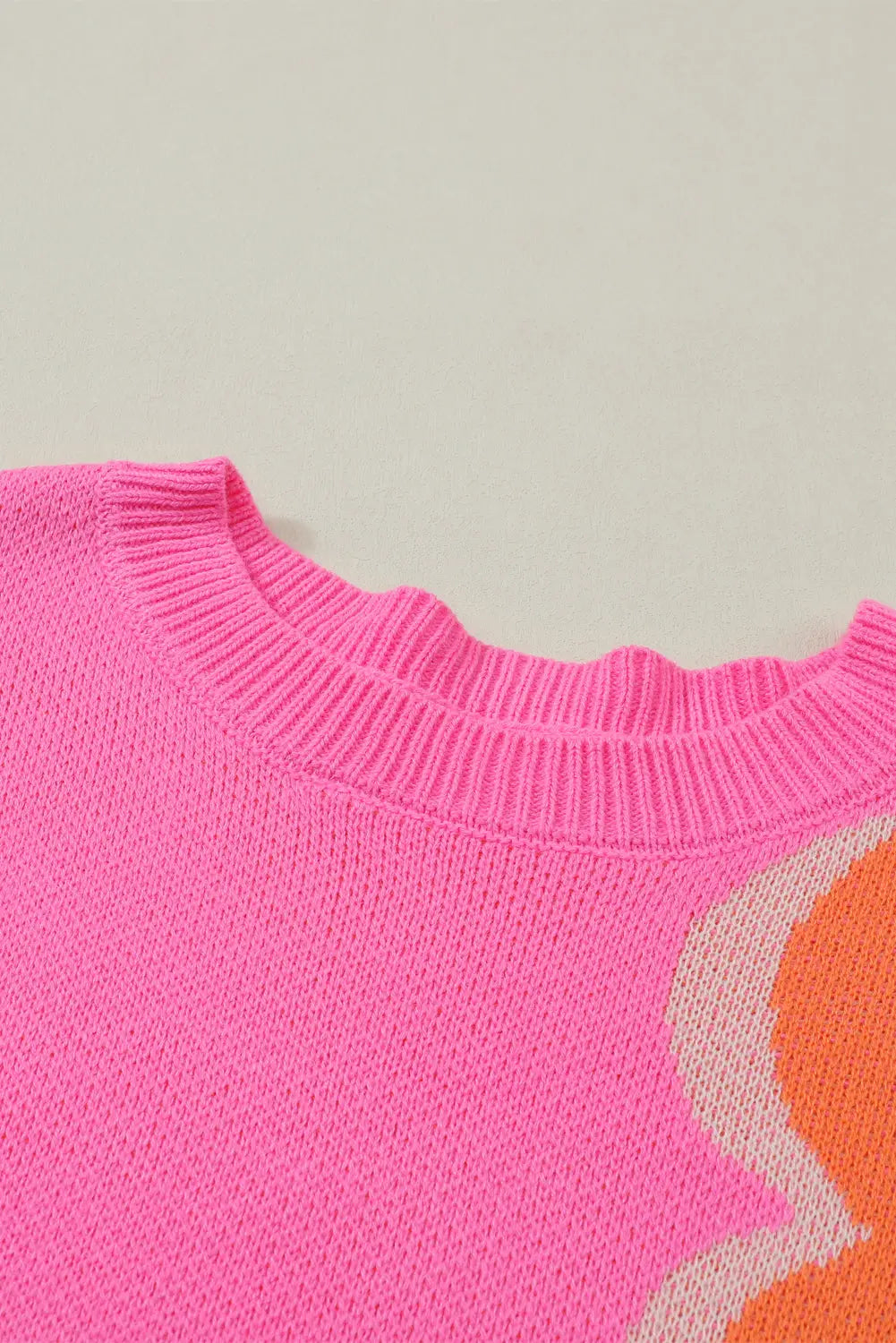 Pink & Orange 60s Floral Cable Knitted Sweater - ThingsWeUseAndLove 