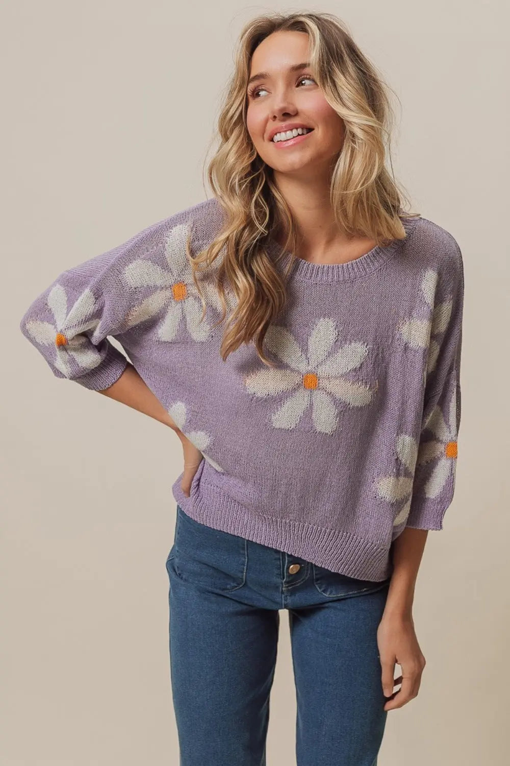 Autumn  Floral Pattern Slit Sweater - ThingsWeUseAndLove 