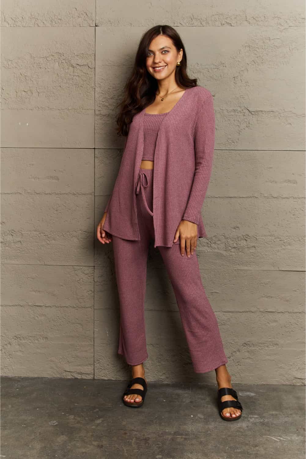 Gracie Size Inclusive Cropped Top, Long Pants and Cardigan Lounge Set - ThingsWeUseAndLove 