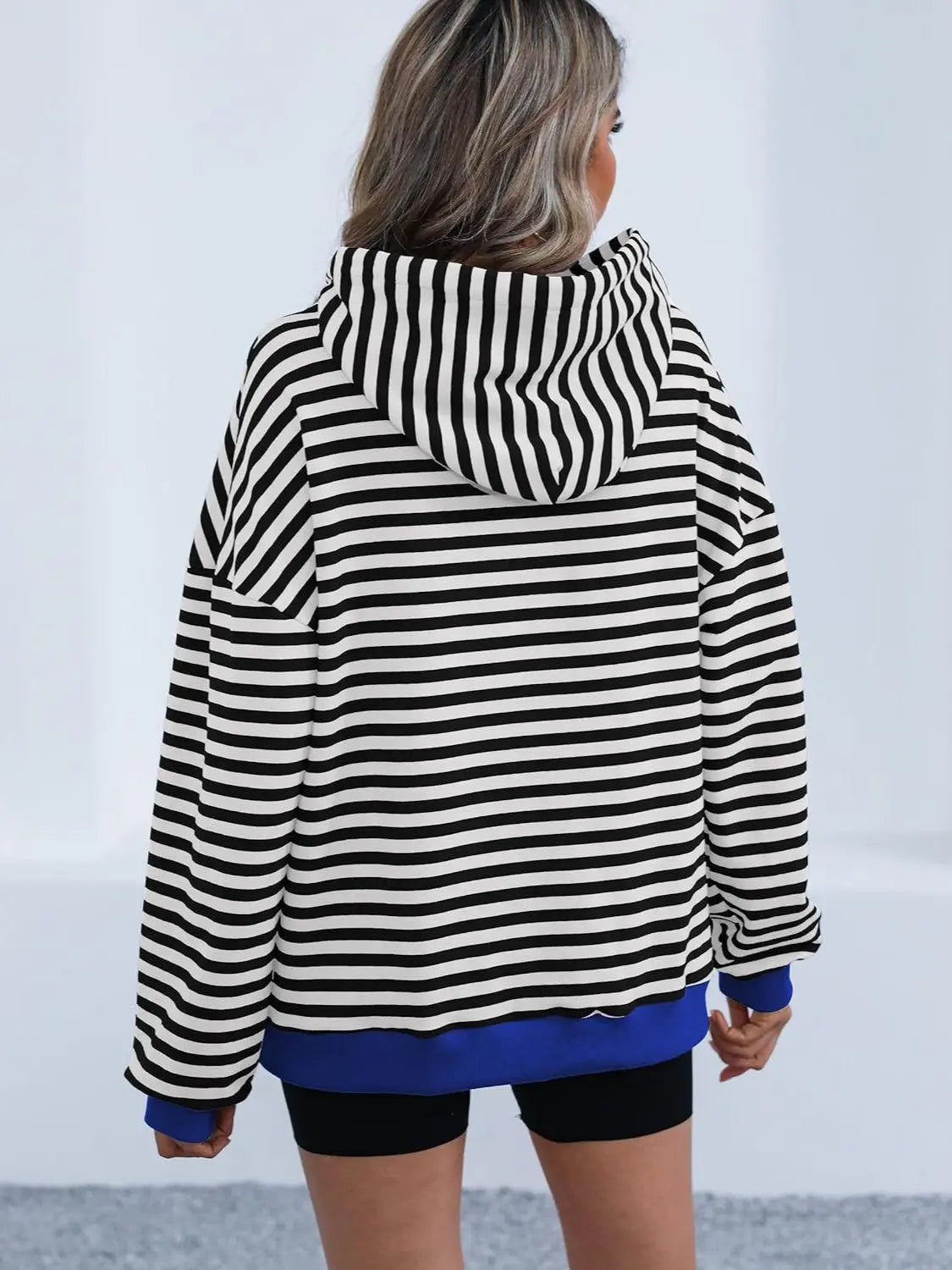 Drawstring Striped Long Sleeve Hoodie - ThingsWeUseAndLove 