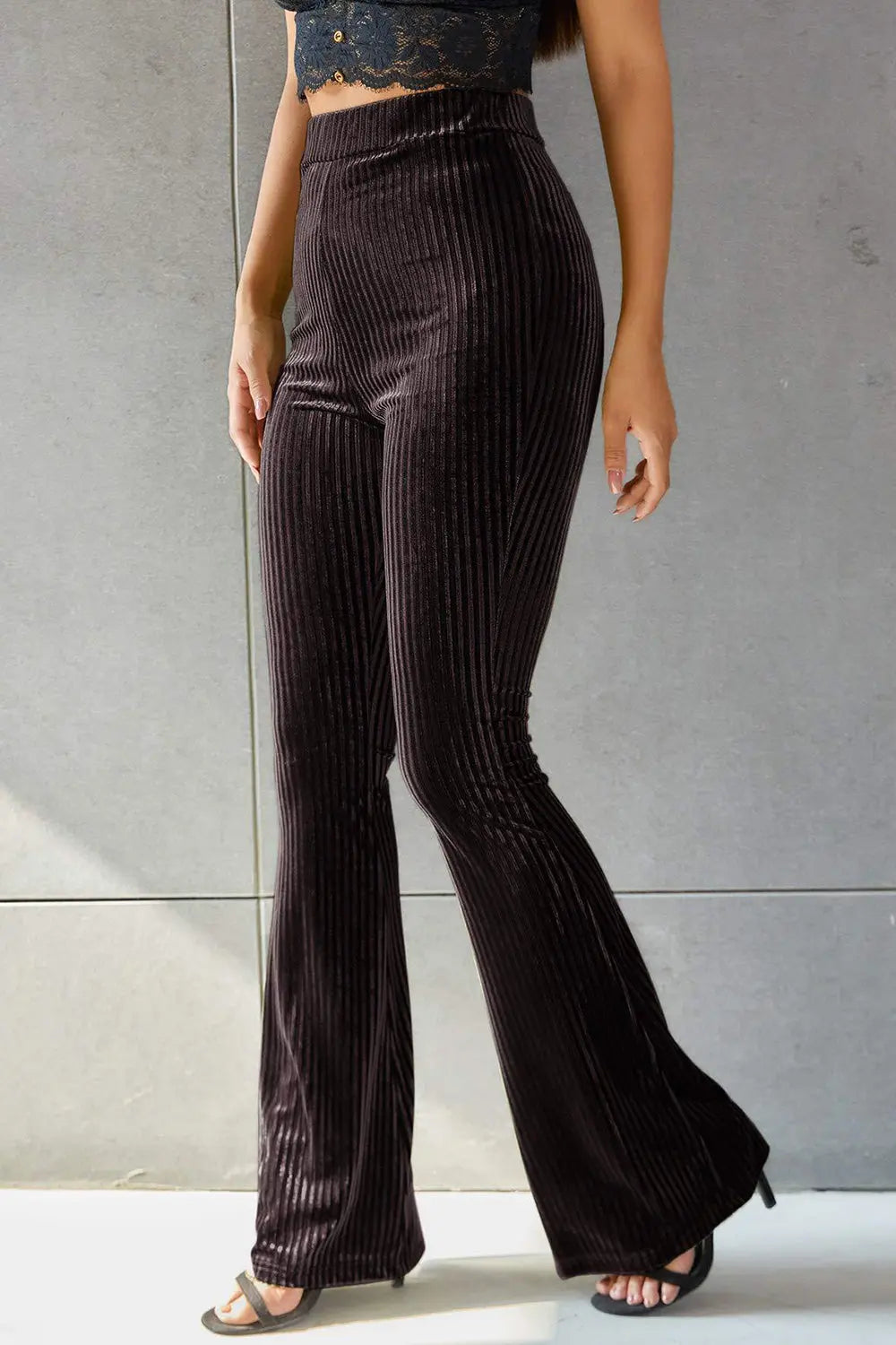 Poppy Ribbed High Waist Flare Pants - ThingsWeUseAndLove 