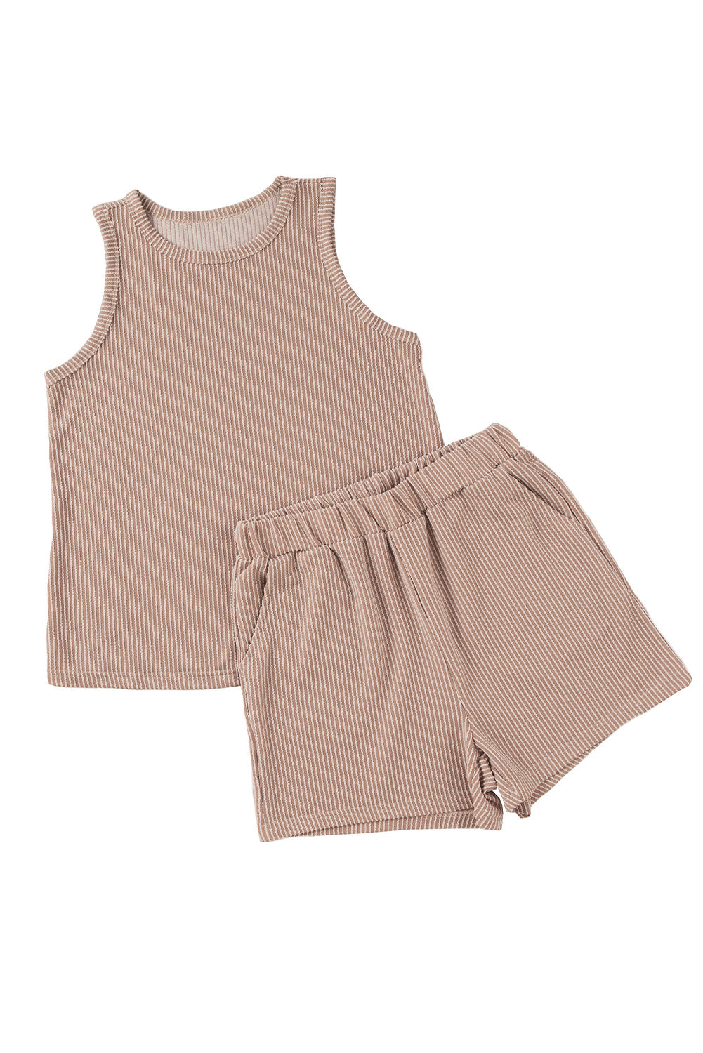 Smoke Gray Corded Sleeveless Top and Pocketed Shorts Set - ThingsWeUseAndLove 