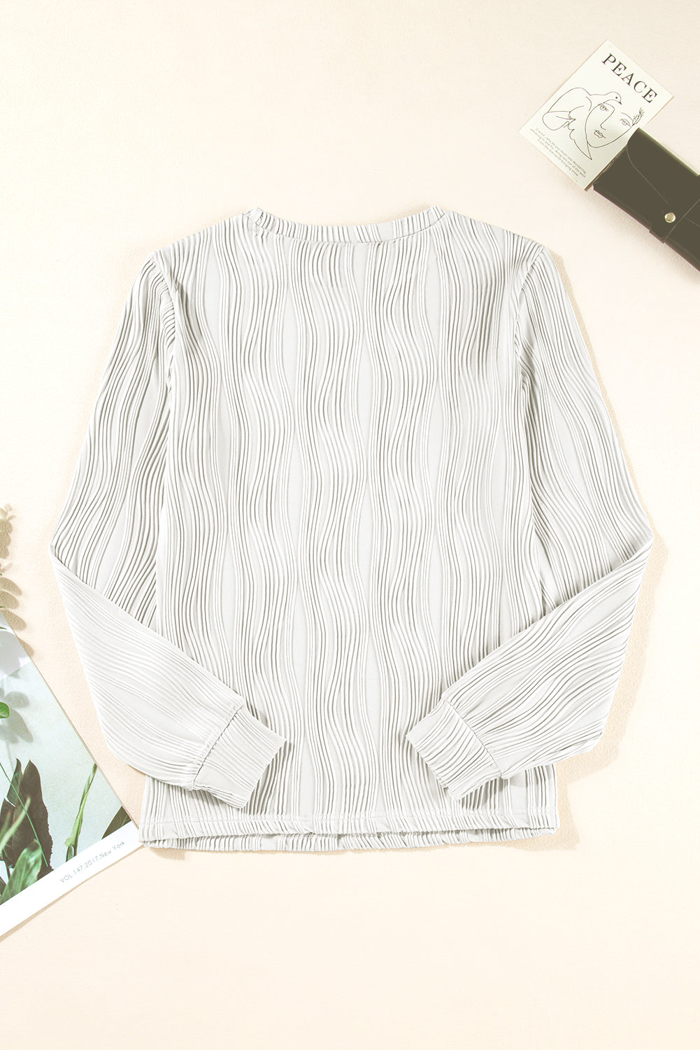 Textured Solid Color Drop Shoulder Pullover Top - ThingsWeUseAndLove 