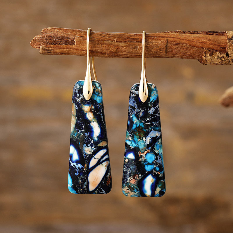 Copper Natural Stone Earrings - ThingsWeUseAndLove Navy-Gold-One-Size