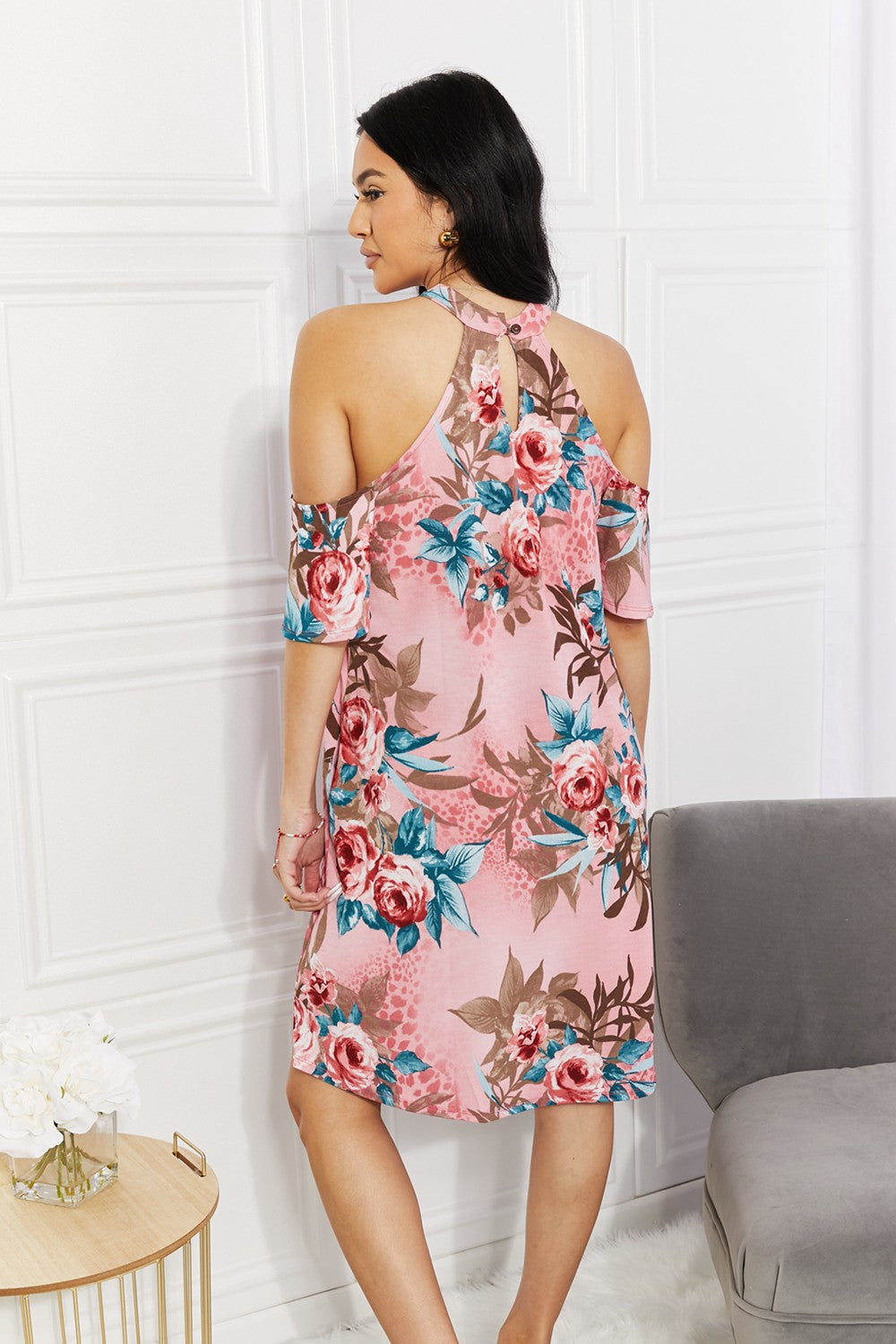 Fresh-Cut Flowers Cold-Shoulder Dress - ThingsWeUseAndLove 