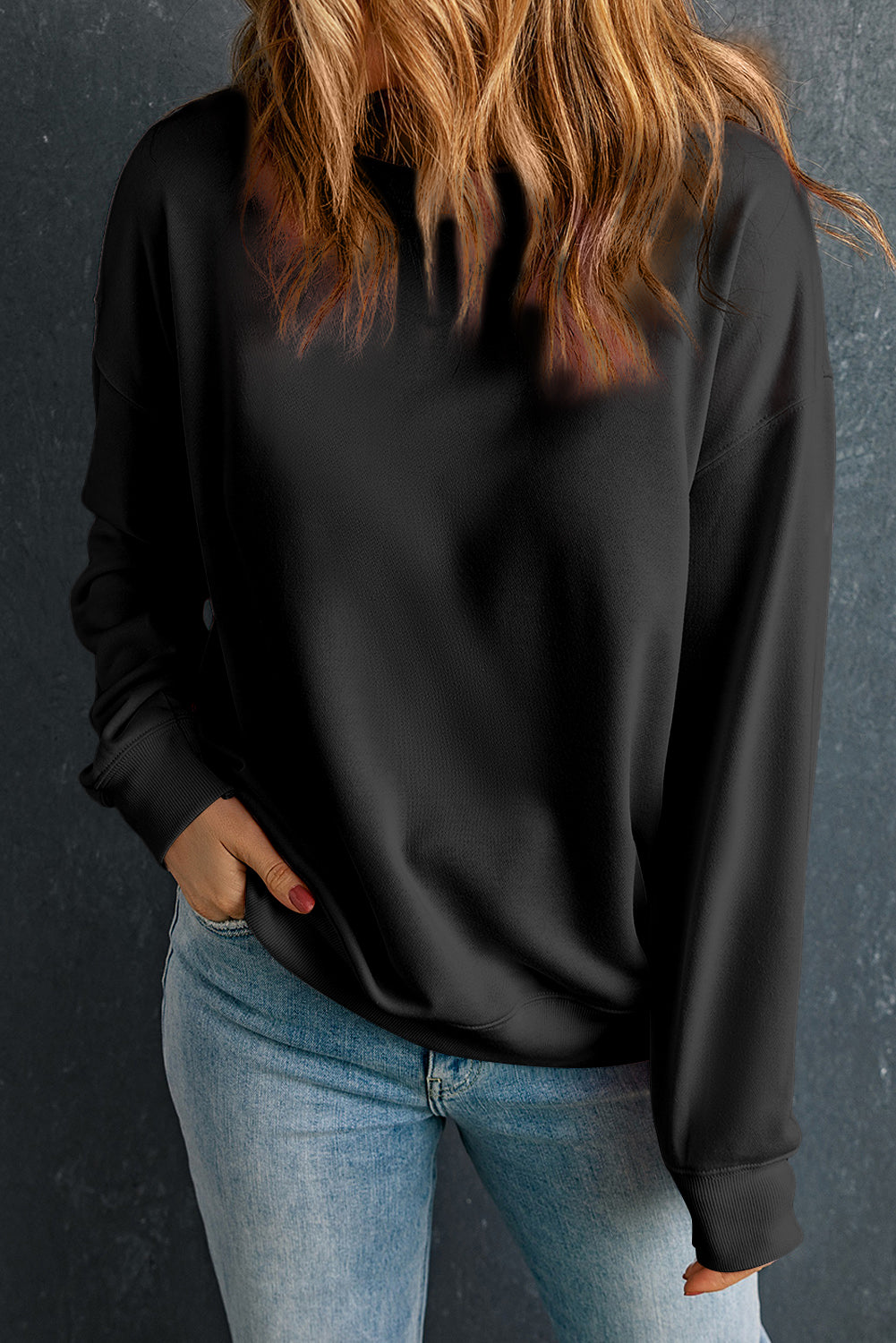 Irha Dropped Shoulder Round Neck  Sweatshirt - ThingsWeUseAndLove Black-XL