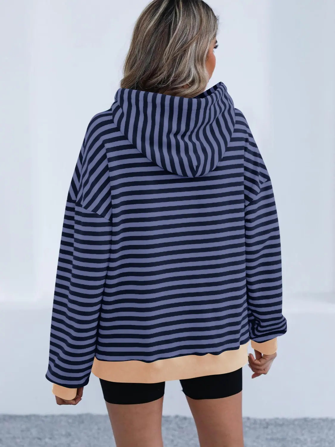 Drawstring Striped Long Sleeve Hoodie - ThingsWeUseAndLove 