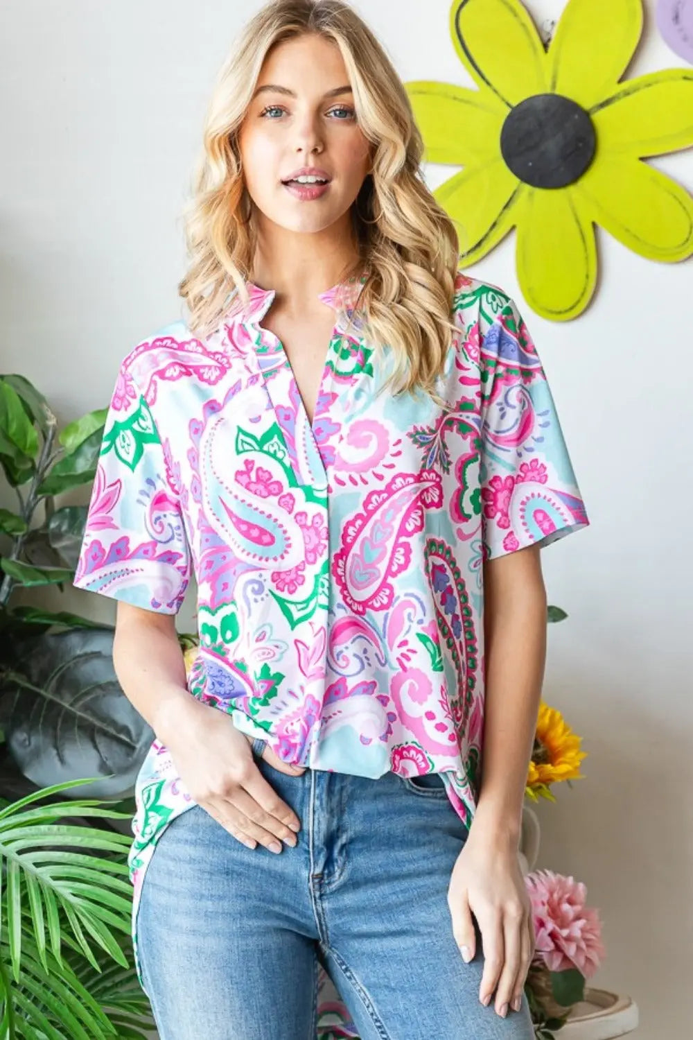 Rhea Size-Inclusive Paisley Print Short Sleeve Top - ThingsWeUseAndLove 