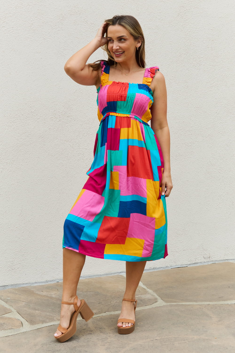 Multicolored Square Print Summer Dress - ThingsWeUseAndLove 