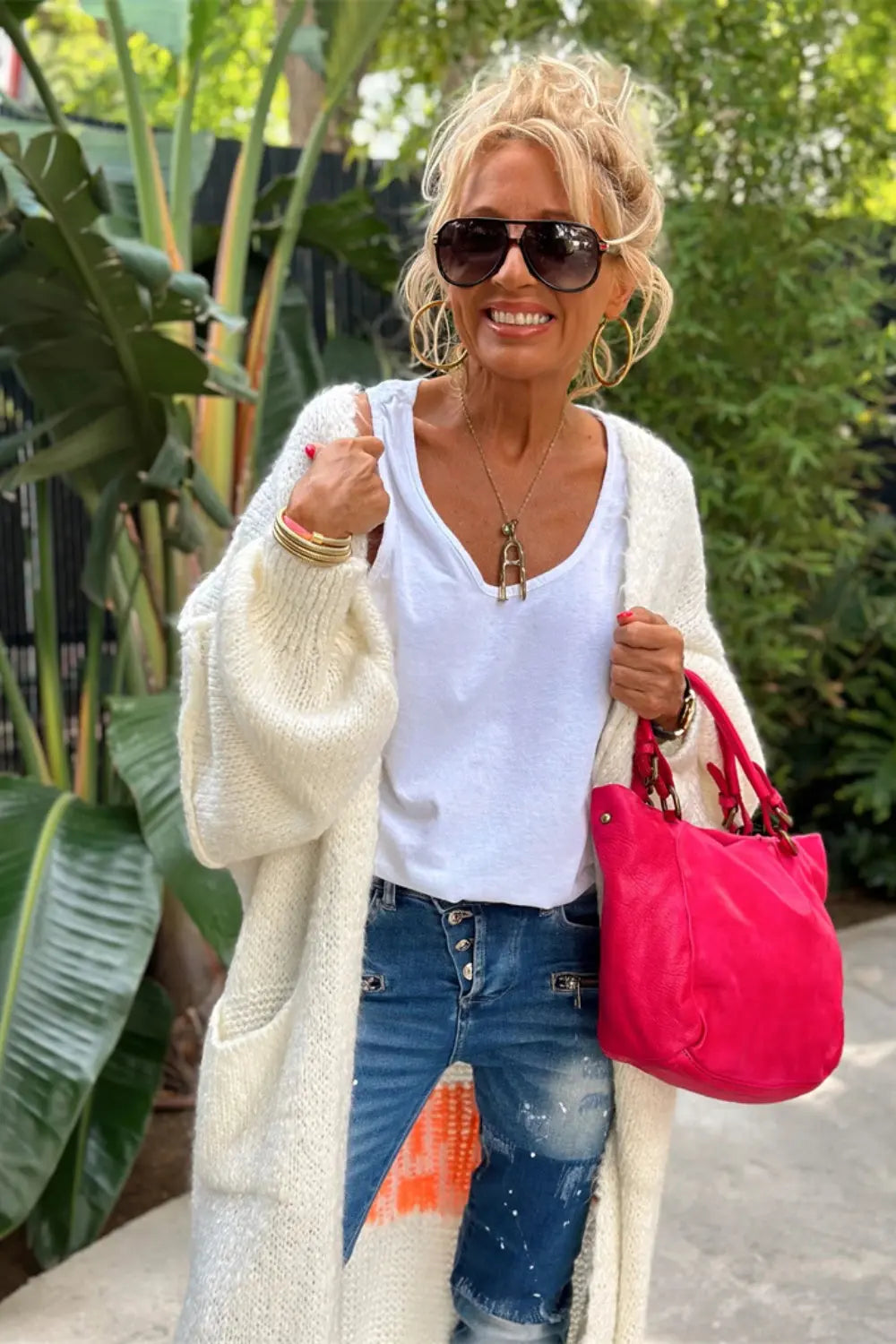 Lyddi Letter Dropped Shoulder Long Sleeve Cardigan - ThingsWeUseAndLove 