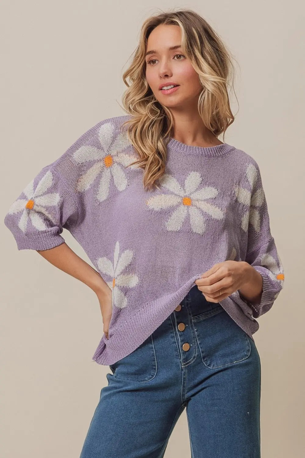 Autumn  Floral Pattern Slit Sweater - ThingsWeUseAndLove 