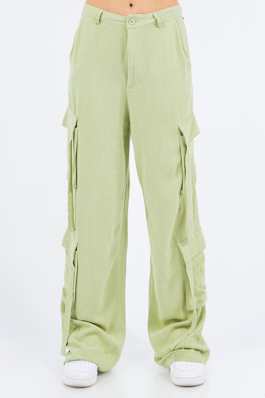 Camy Linen Wide Leg Cargo Pants - ThingsWeUseAndLove Sage-XL