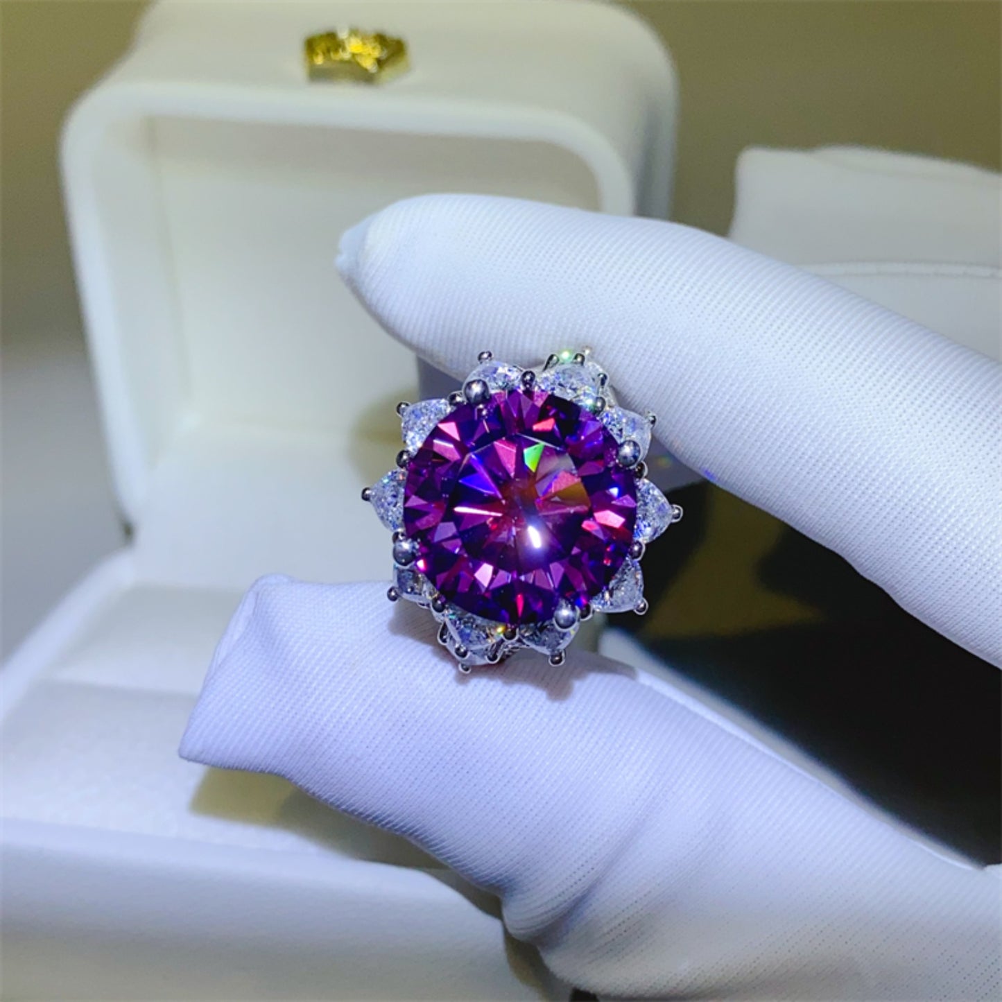 10 Carat Moissanite 925 Sterling Silver Flower Shape Ring - ThingsWeUseAndLove Deep-Purple-9