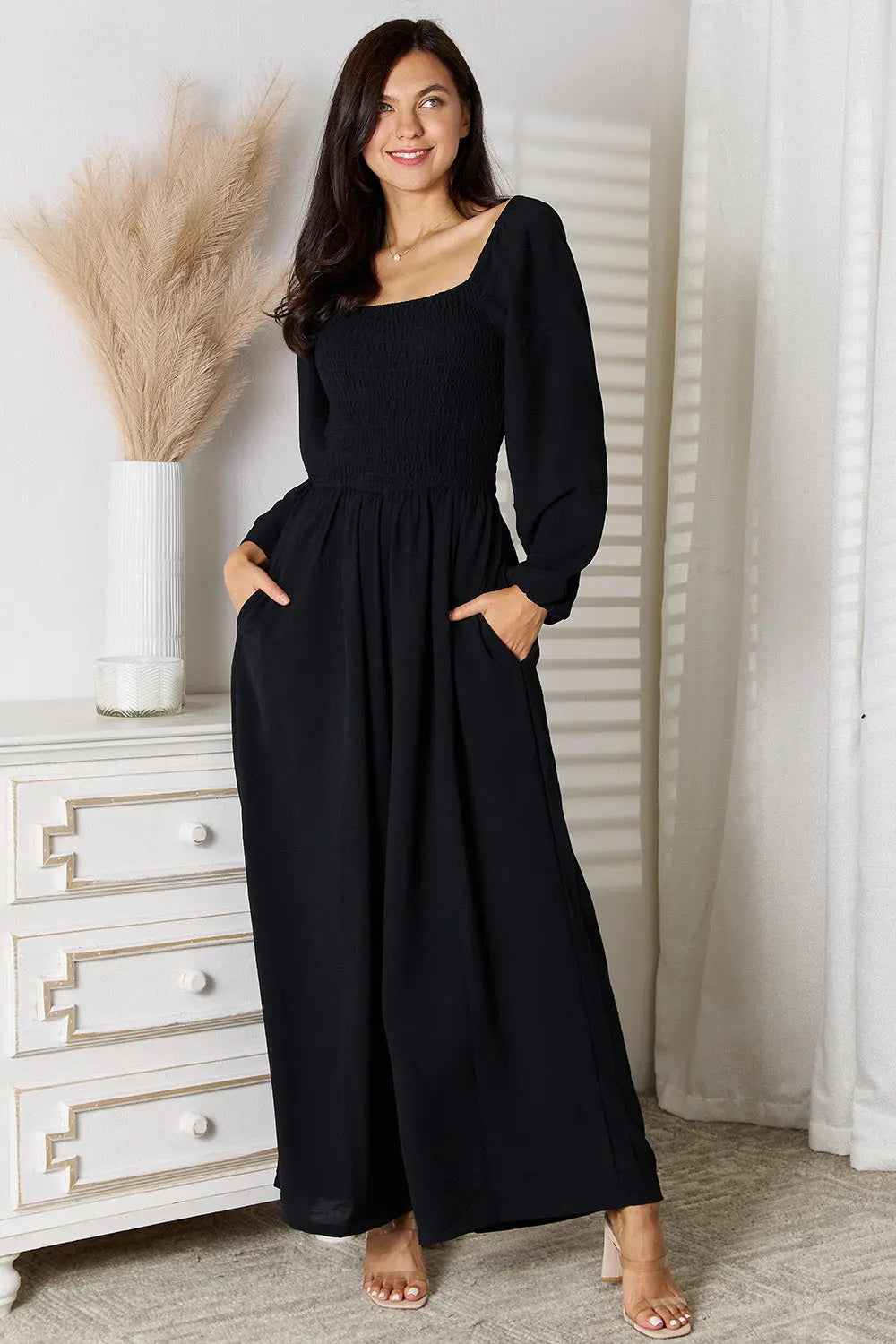 Square Neck Jumpsuit with Pockets - ThingsWeUseAndLove 