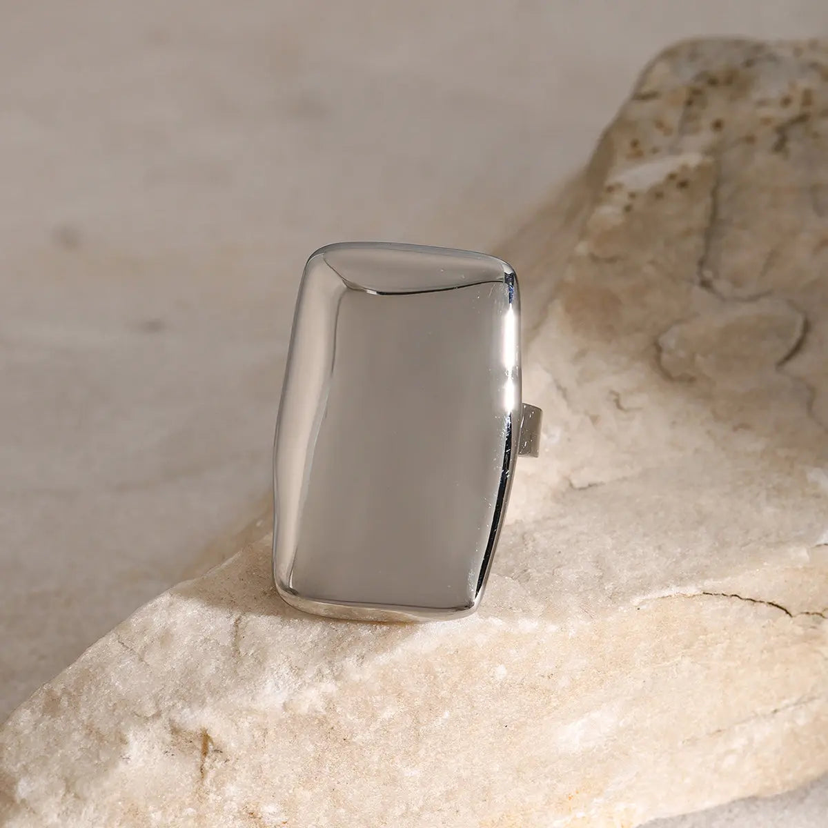 Stainless Steel Rectangle Adjustable Open Ring - ThingsWeUseAndLove 