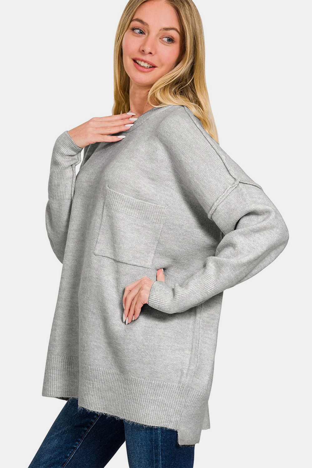 Cozy High-Low Hem Drop Shoulder Sweater - ThingsWeUseAndLove 