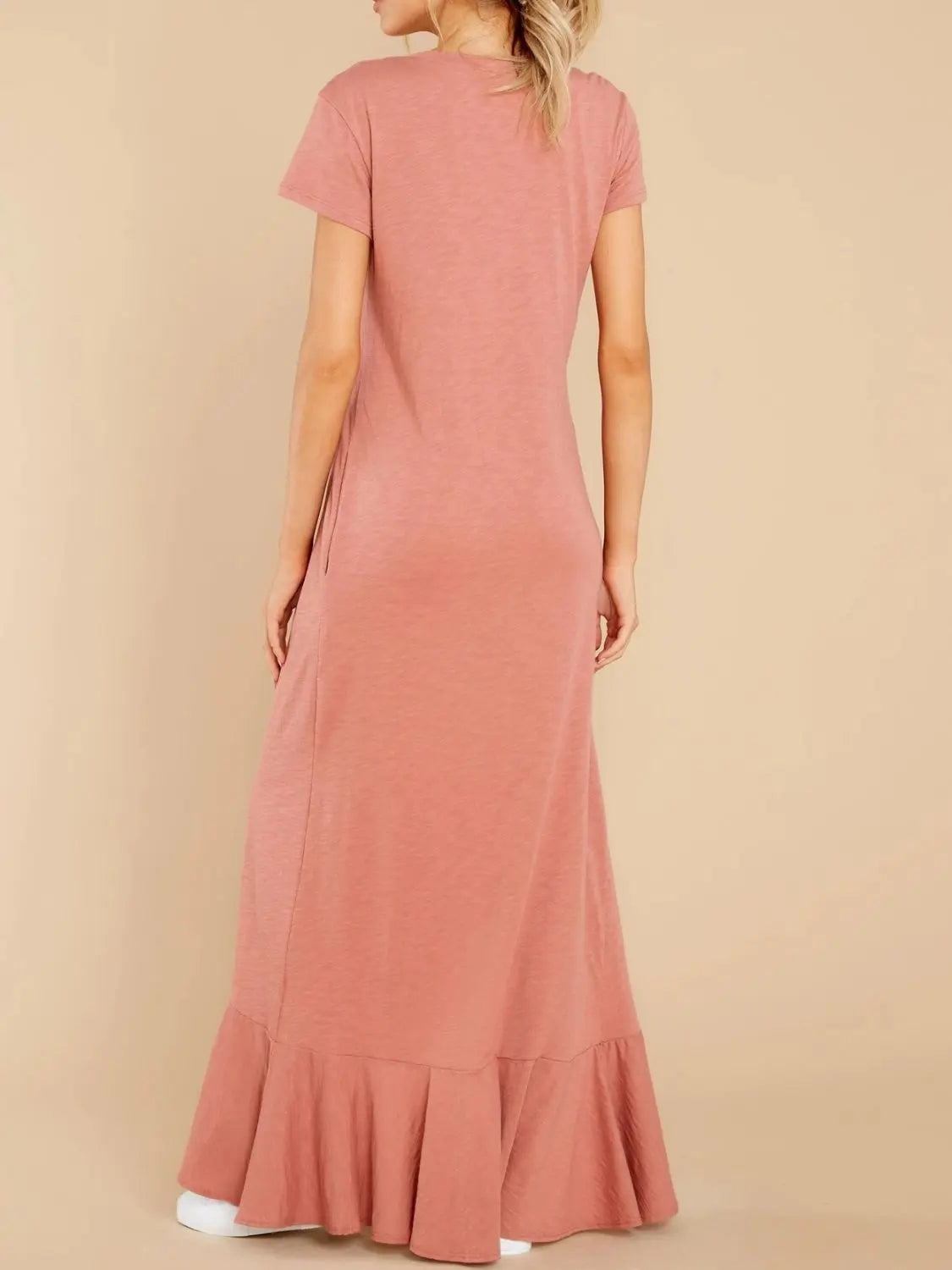 Short Sleeve Slit Round Neck Maxi Dress - ThingsWeUseAndLove 