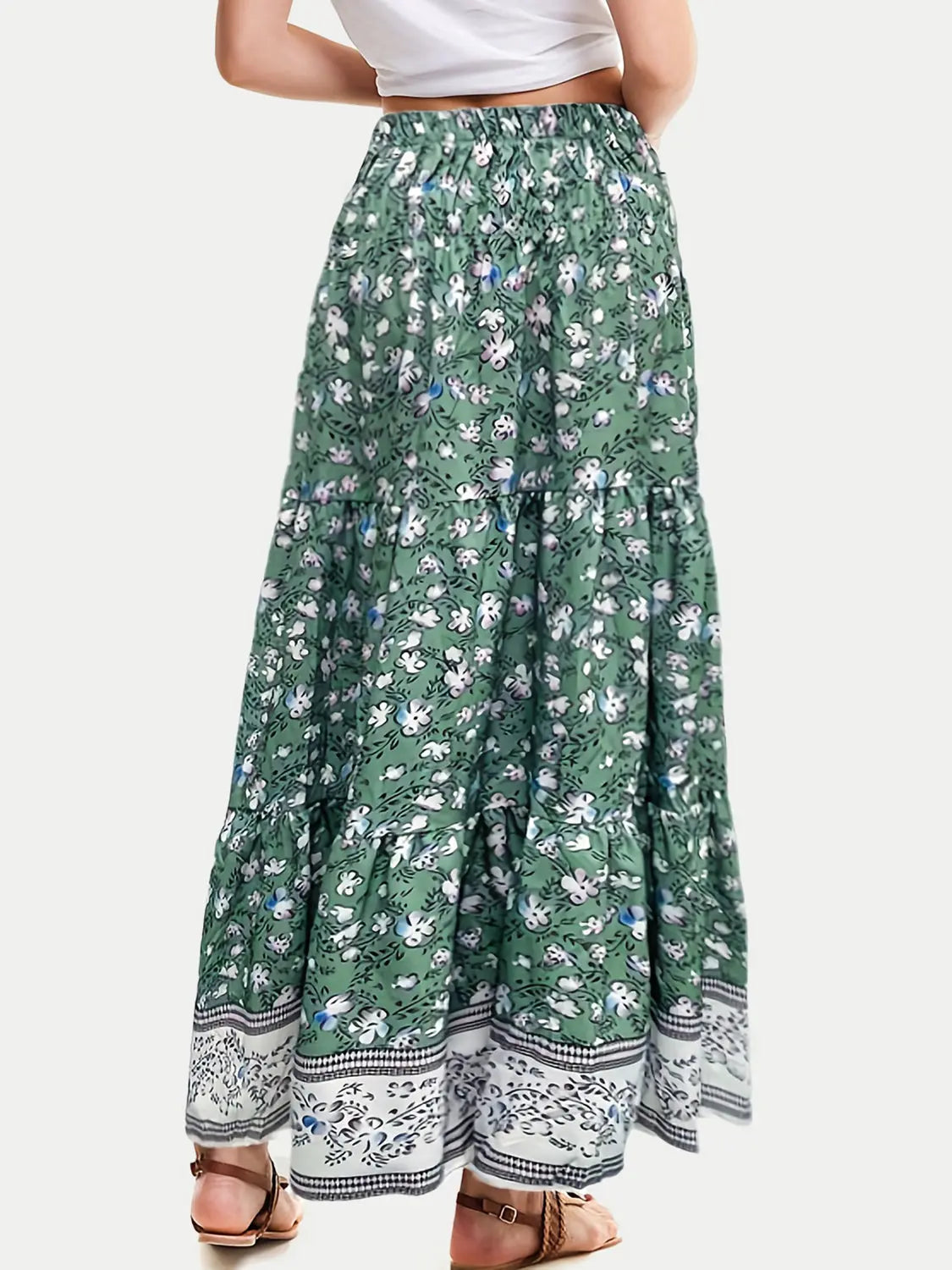 Tiered Printed Elastic Waist Skirt - ThingsWeUseAndLove 