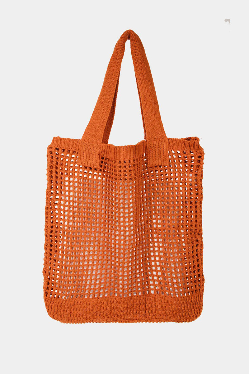 Fame Pointelle Knit Crochet Tote Bag - ThingsWeUseAndLove Ru-One-Size