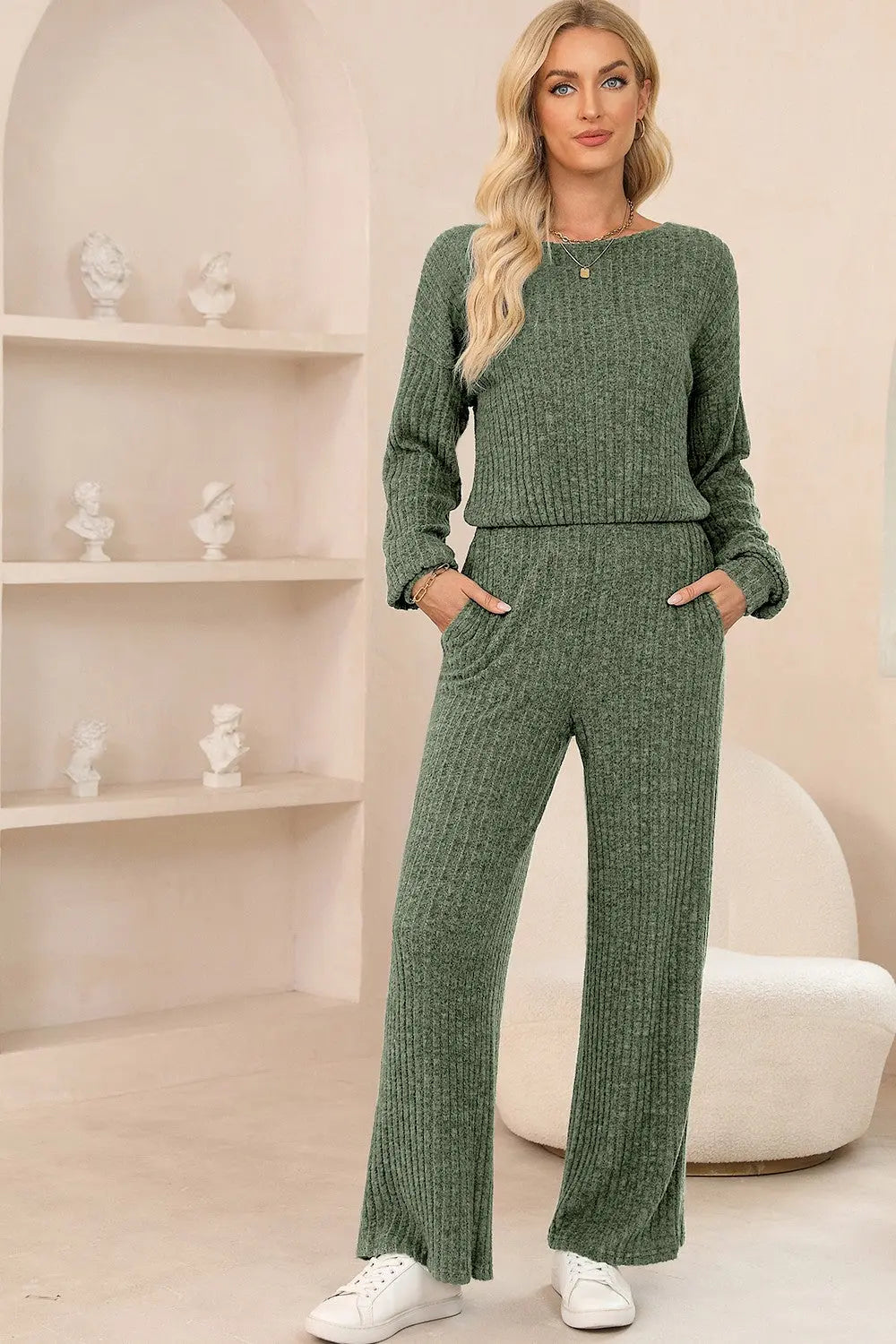 Olga Round Neck Long Sleeve Jumpsuit - ThingsWeUseAndLove 