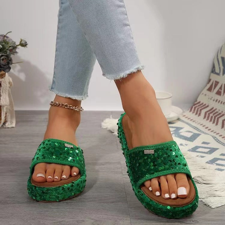 Sequin Trim Open Toe Sandals - ThingsWeUseAndLove 