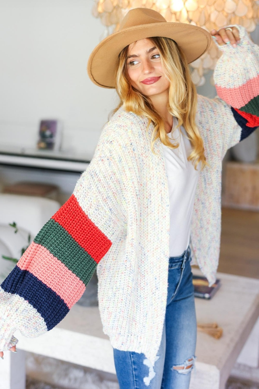 Color Block Open Front Cardigan - ThingsWeUseAndLove 