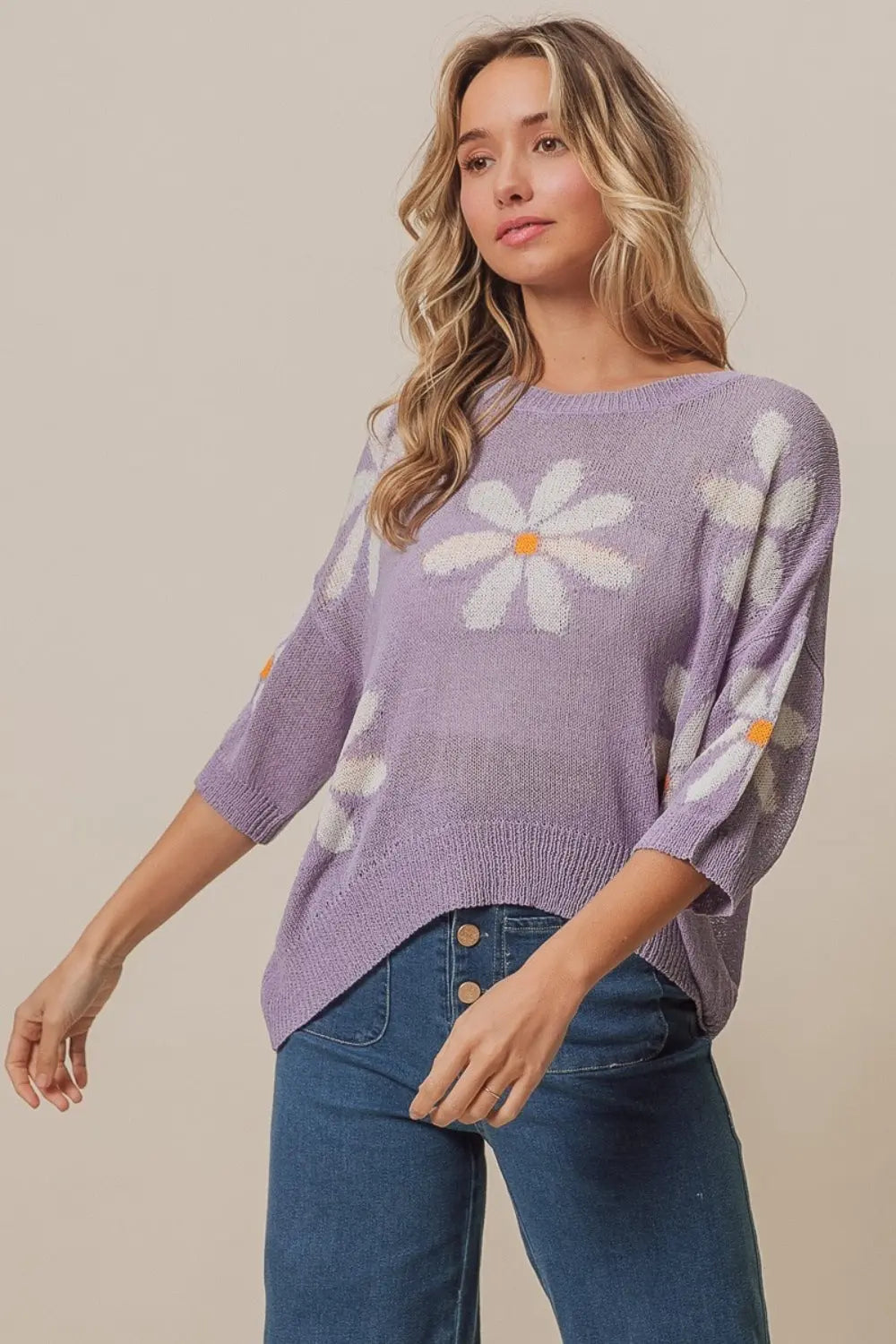 Autumn  Floral Pattern Slit Sweater - ThingsWeUseAndLove 