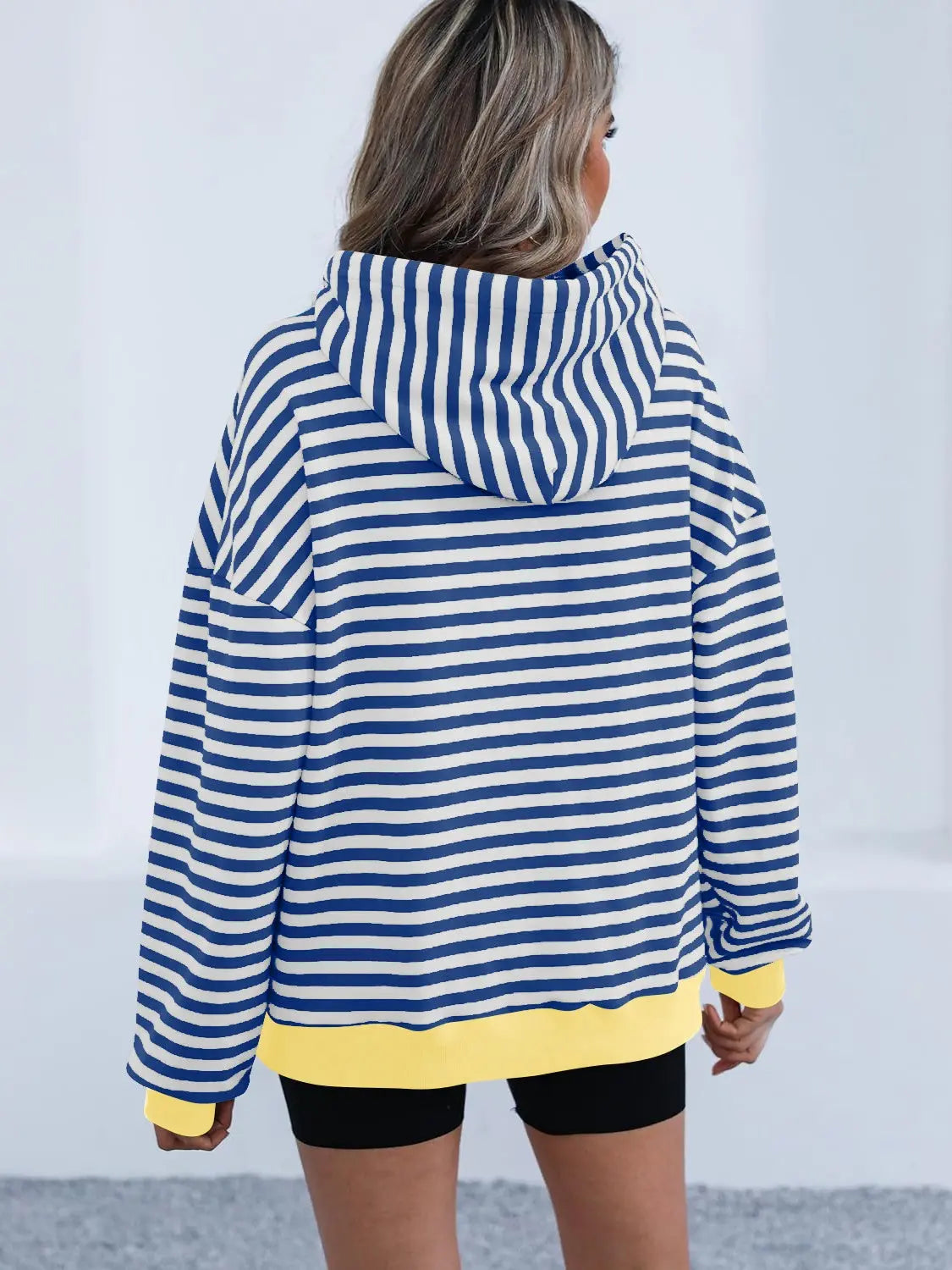 Drawstring Striped Long Sleeve Hoodie - ThingsWeUseAndLove 