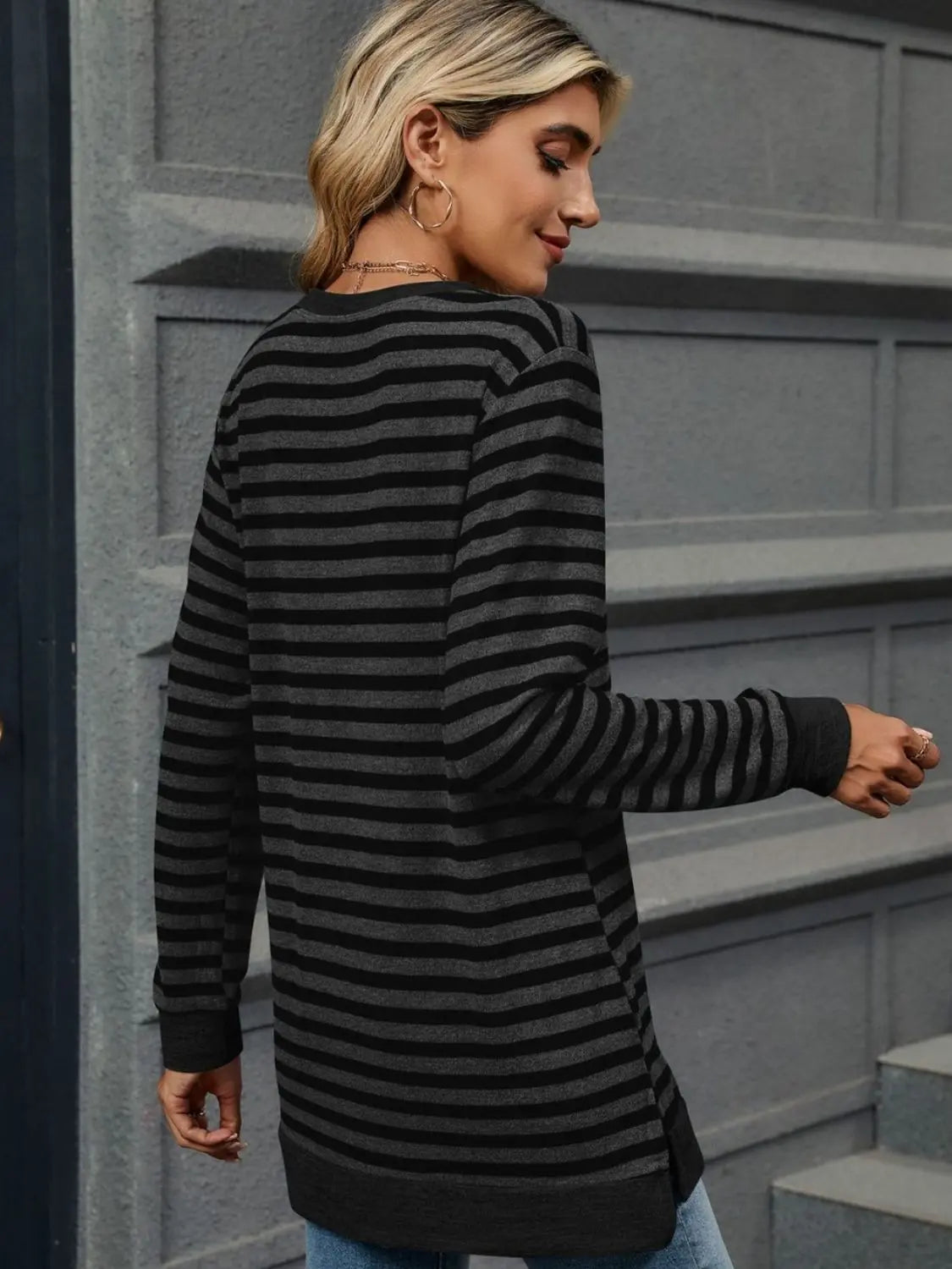 Striped Round Neck Long Sleeve T-Shirt - ThingsWeUseAndLove 