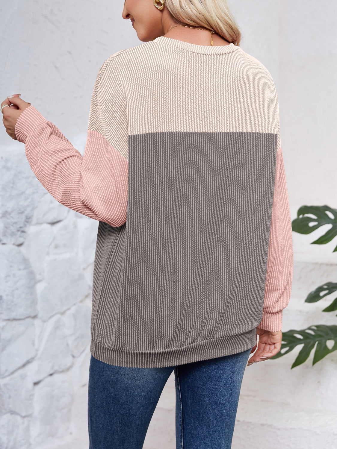 Ursina Color Block Round Neck Long Sleeve Sweatshirt - ThingsWeUseAndLove 