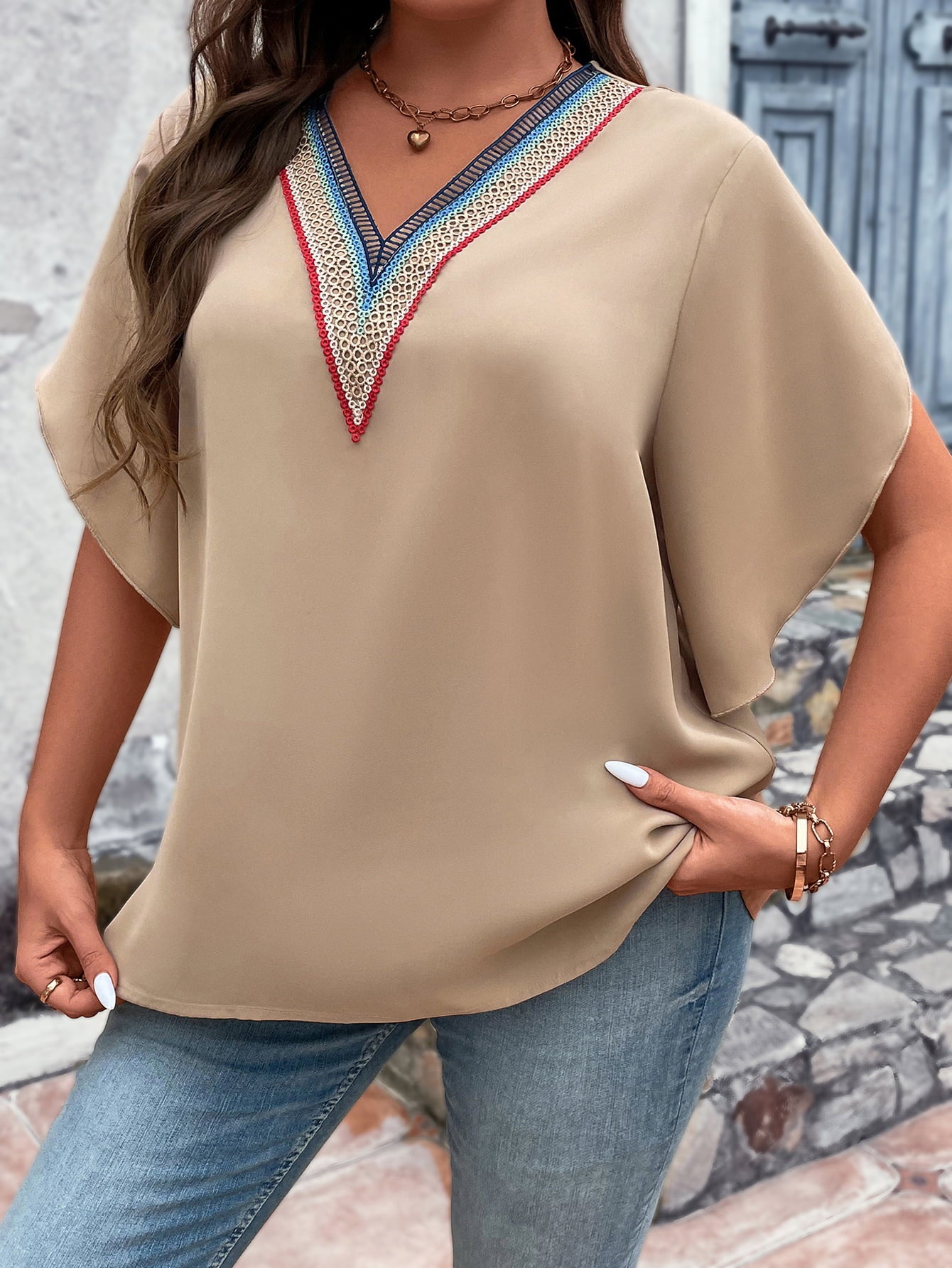 Claire Size Inclusive V-Neck Flutter Sleeve Blouse - ThingsWeUseAndLove 