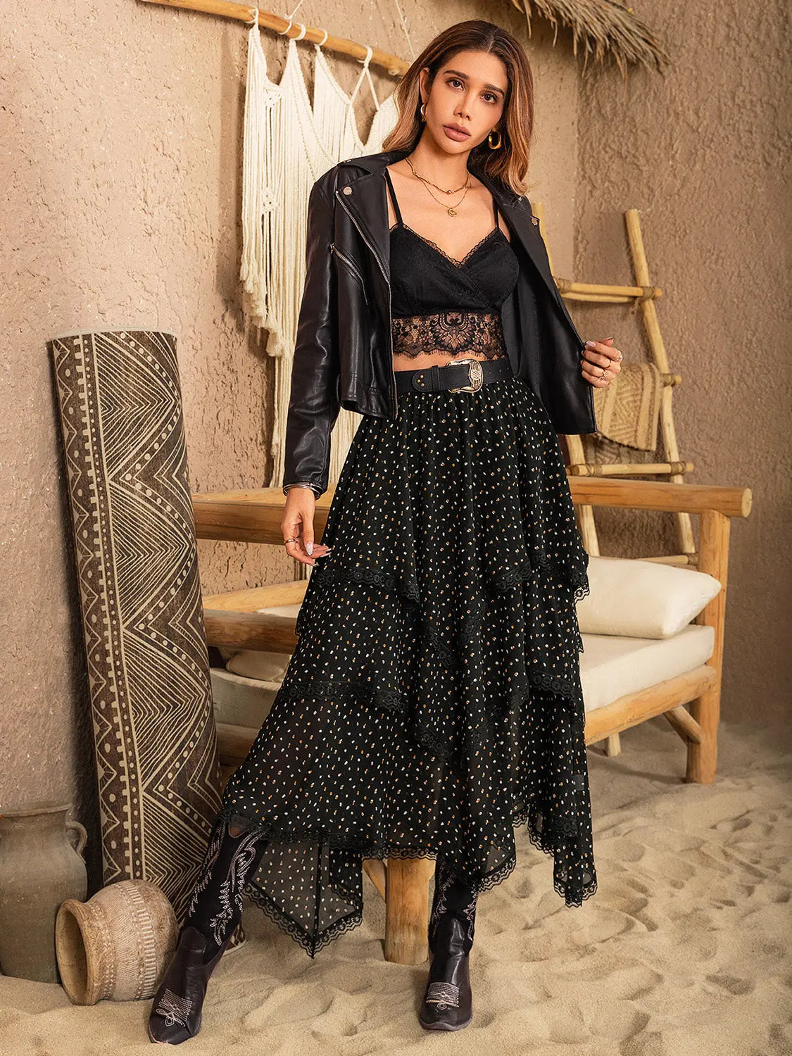 Lace Detail Layered Midi Skirt - ThingsWeUseAndLove 