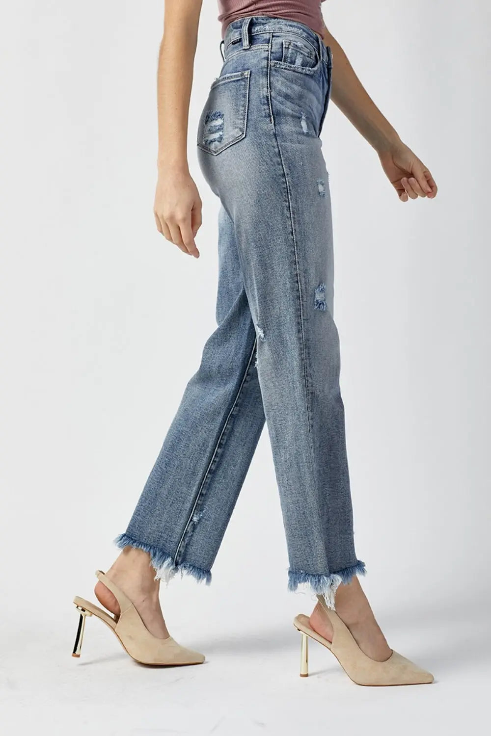 Kimberly High Waist Raw Hem Straight Jeans - ThingsWeUseAndLove 