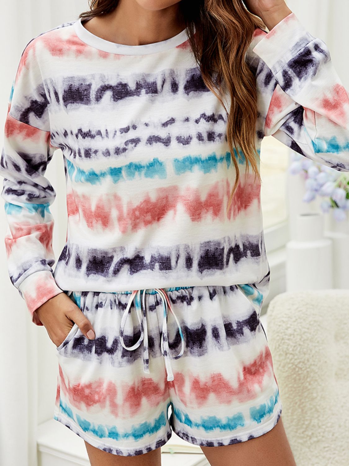 Elliana Tie-Dye Dropped Shoulder Lounge Set - ThingsWeUseAndLove Multicolor-2XL