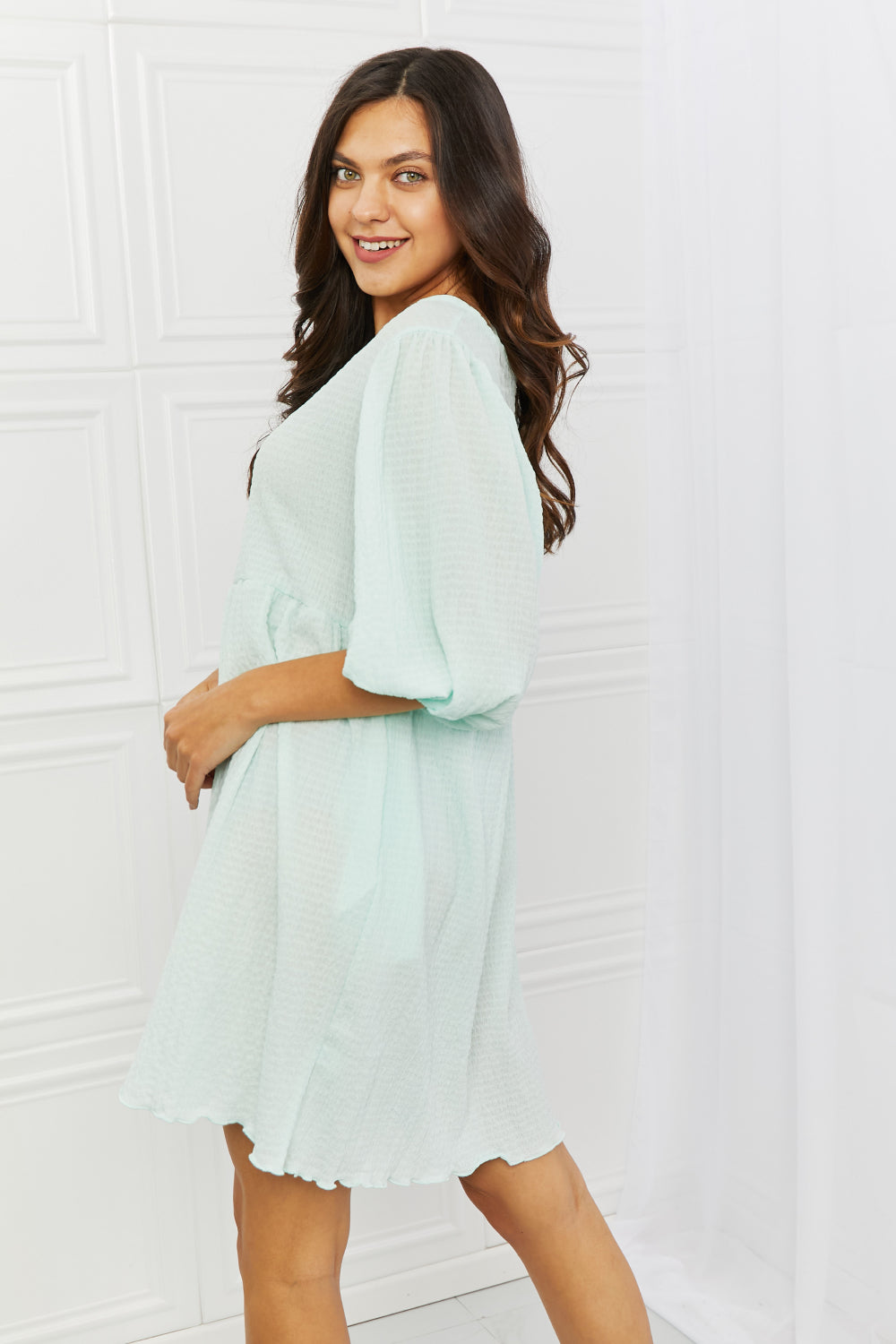 Puff Sleeve Mini Dress - ThingsWeUseAndLove 