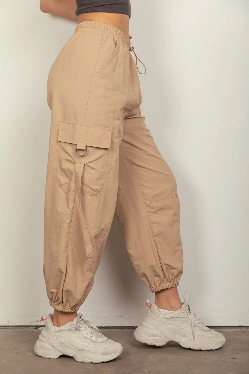 Birdie Elastic Waist Woven Cargo Pants - ThingsWeUseAndLove 