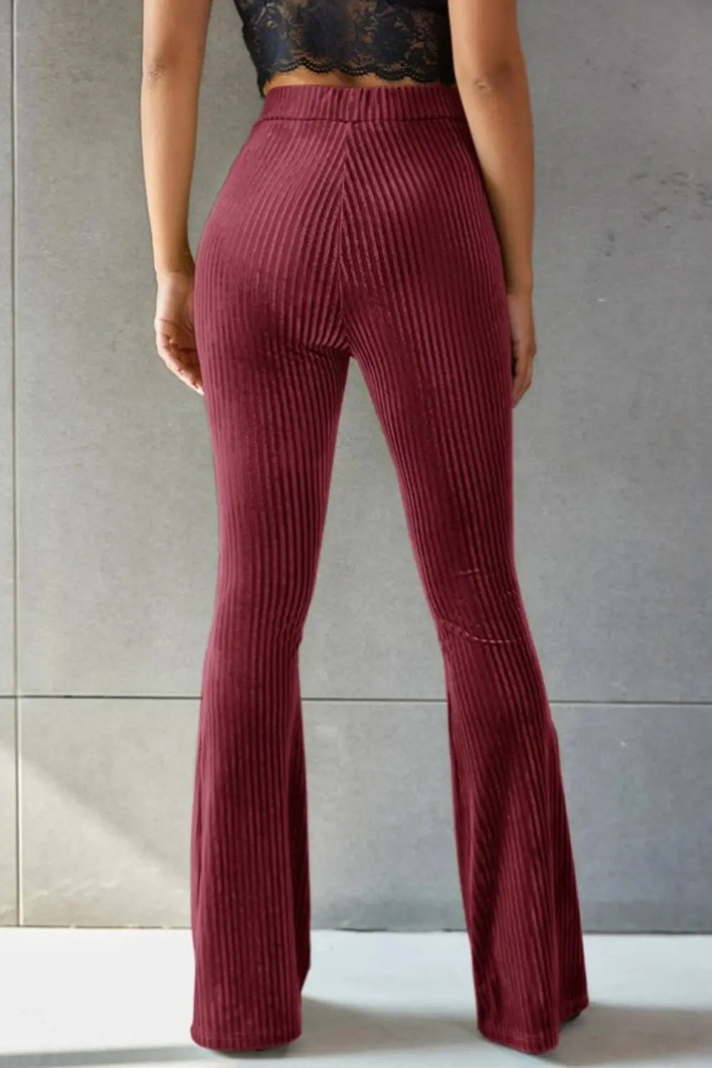 Poppy Ribbed High Waist Flare Pants - ThingsWeUseAndLove 