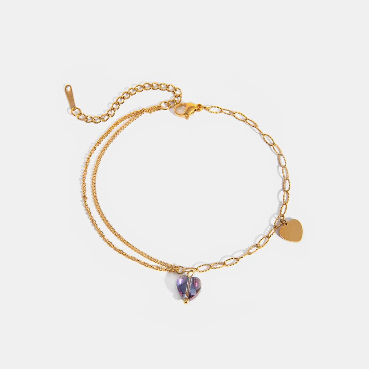 Stainless Steel Synthetic Crystal Heart Anklet Bracelet - ThingsWeUseAndLove Gold-One-Size