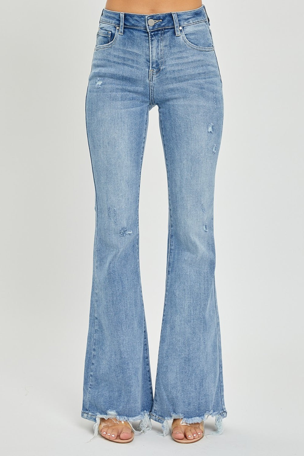 High Rise Frayed Hem Flare Jeans - ThingsWeUseAndLove 