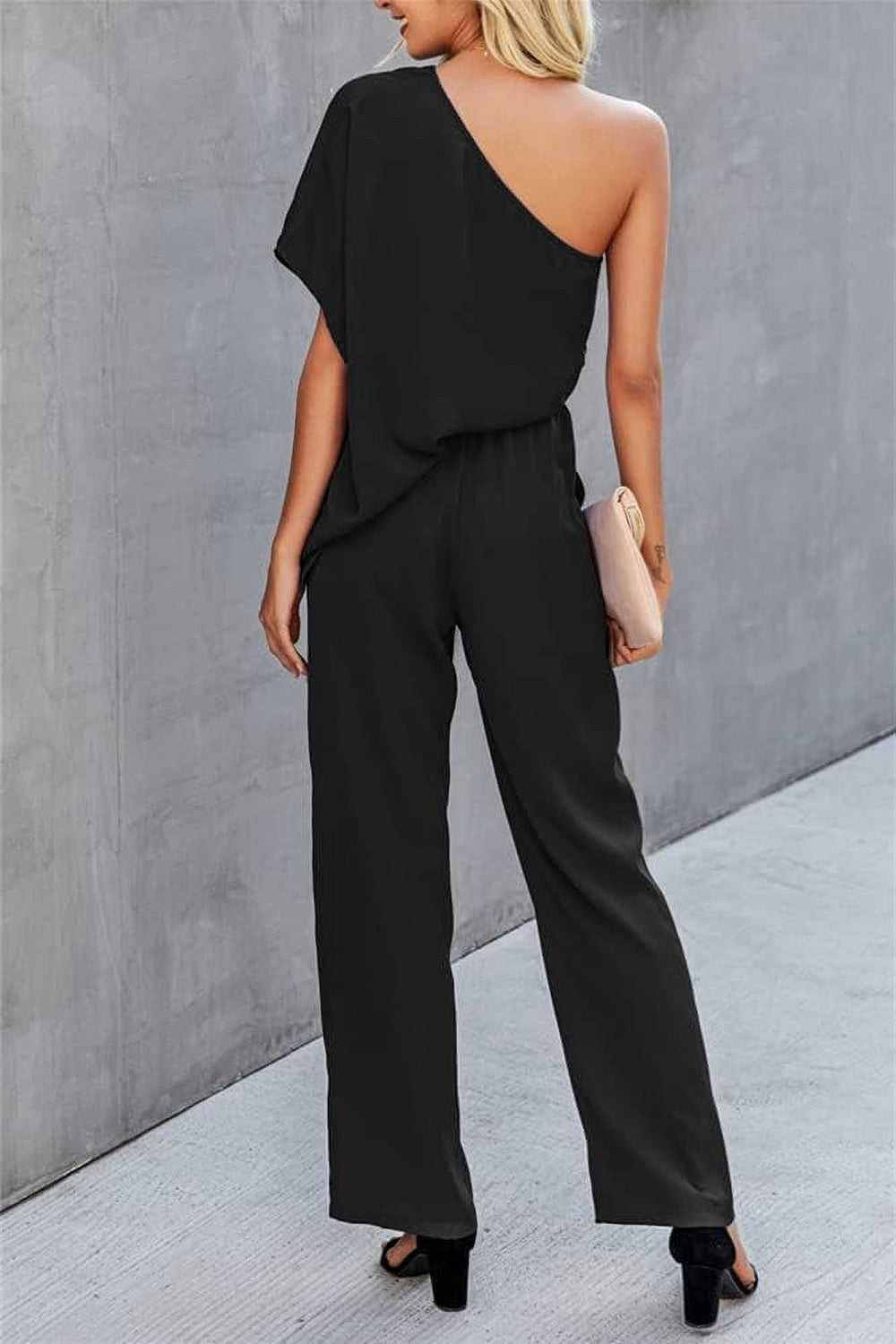 Helen Single Shoulder Short Sleeve Jumpsuit - ThingsWeUseAndLove 