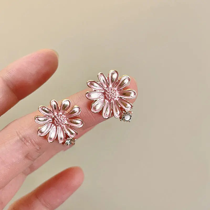 Alloy Drip Oil Flower Stud Earrings - ThingsWeUseAndLove Pink-One-Size