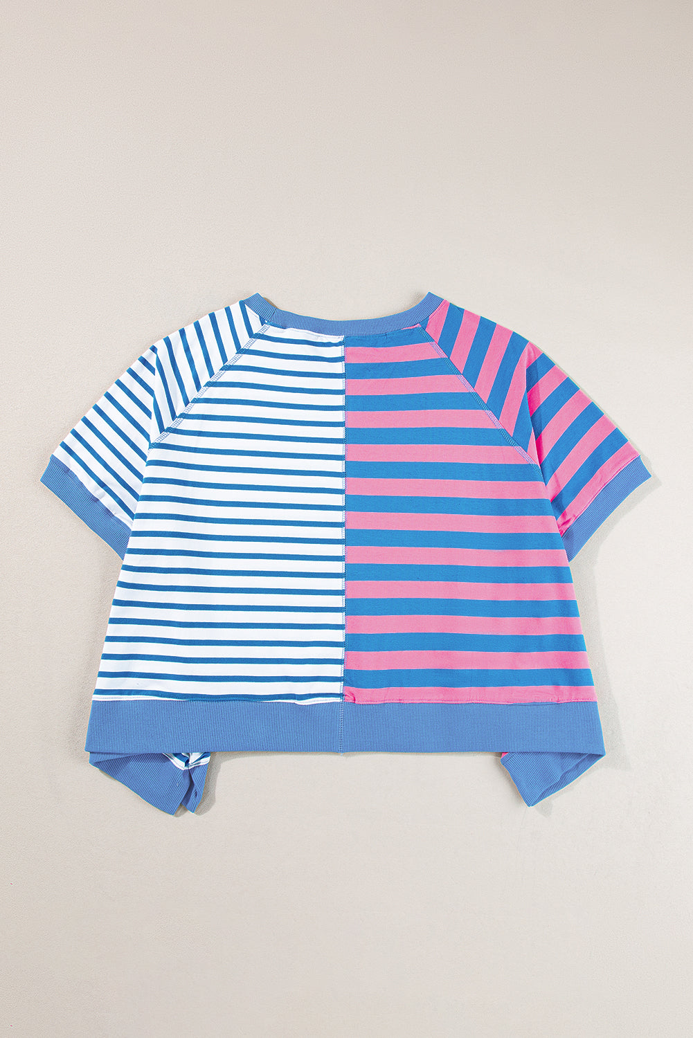 Pink Stripe Contrast Patchwork Oversized T Shirt - ThingsWeUseAndLove 